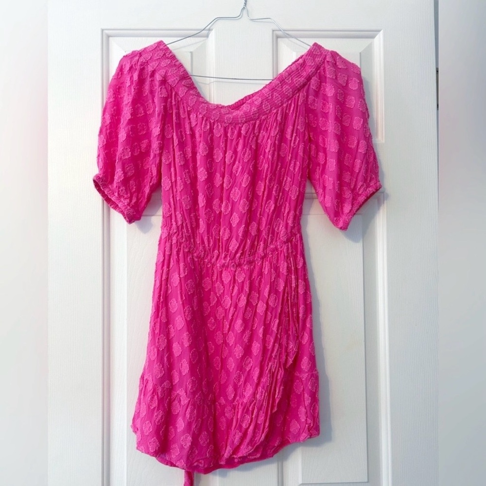 Lilly Pulitzer Rochelle Off-The-Shoulder Romper Dress Pink Polka Dot XS - Picture 5 of 5